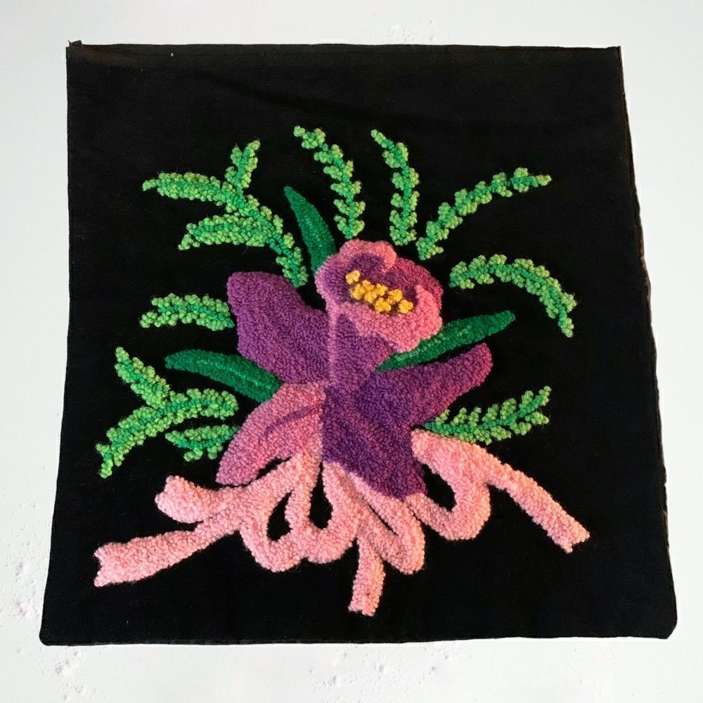 Vintage Needle Punch Floral Pillow Cover